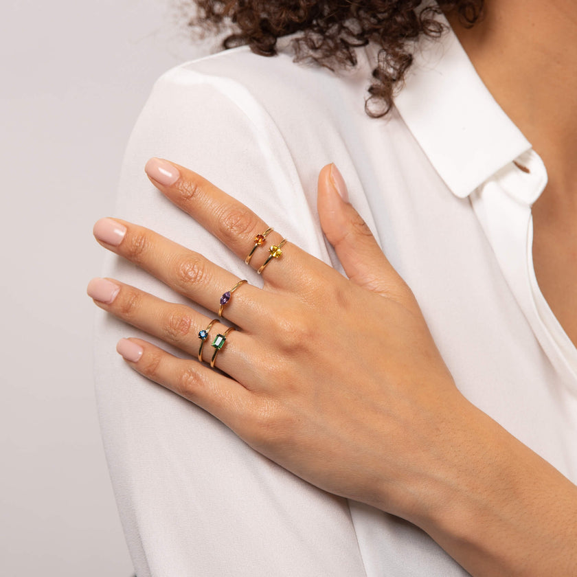 Elements Gold Navette Cut Purple Sapphire Ring