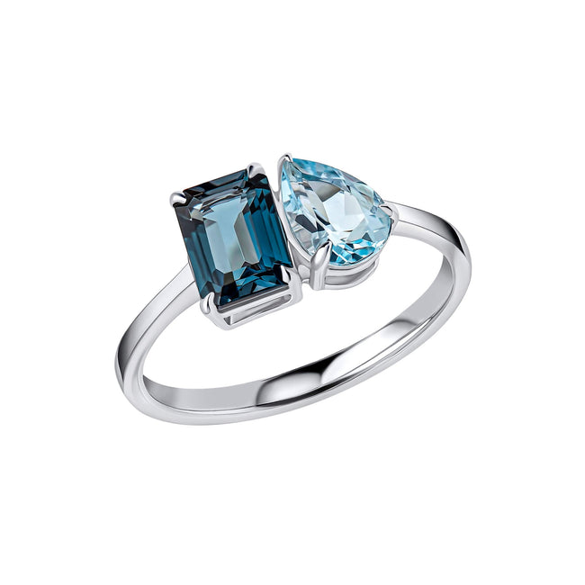 Elements Gold Toi et Moi Blue Topaz Ring