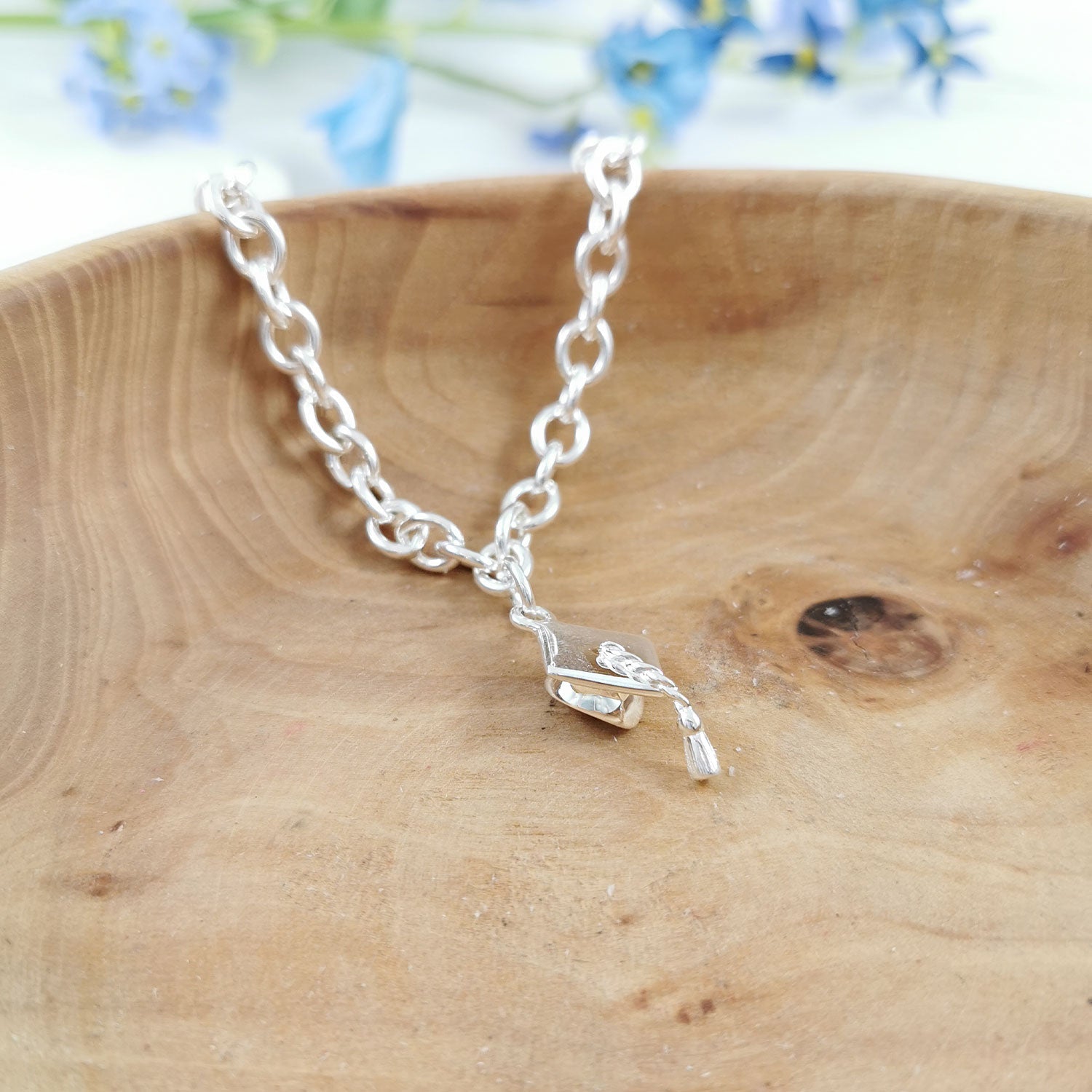 Mortar Board Personalised Silver Charm Bracelet