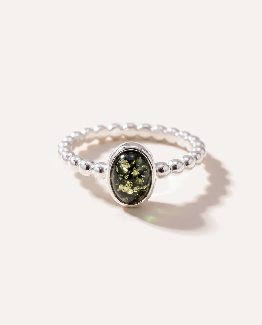 Anello a bolle sovrapponibili in ambra verde