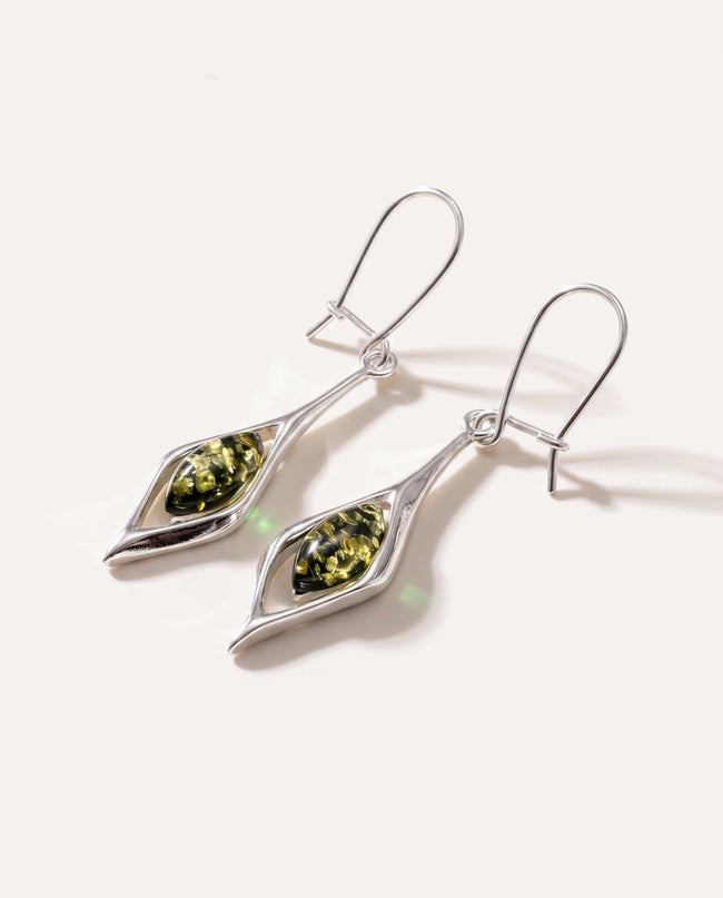 Green Amber Droplet Earrings