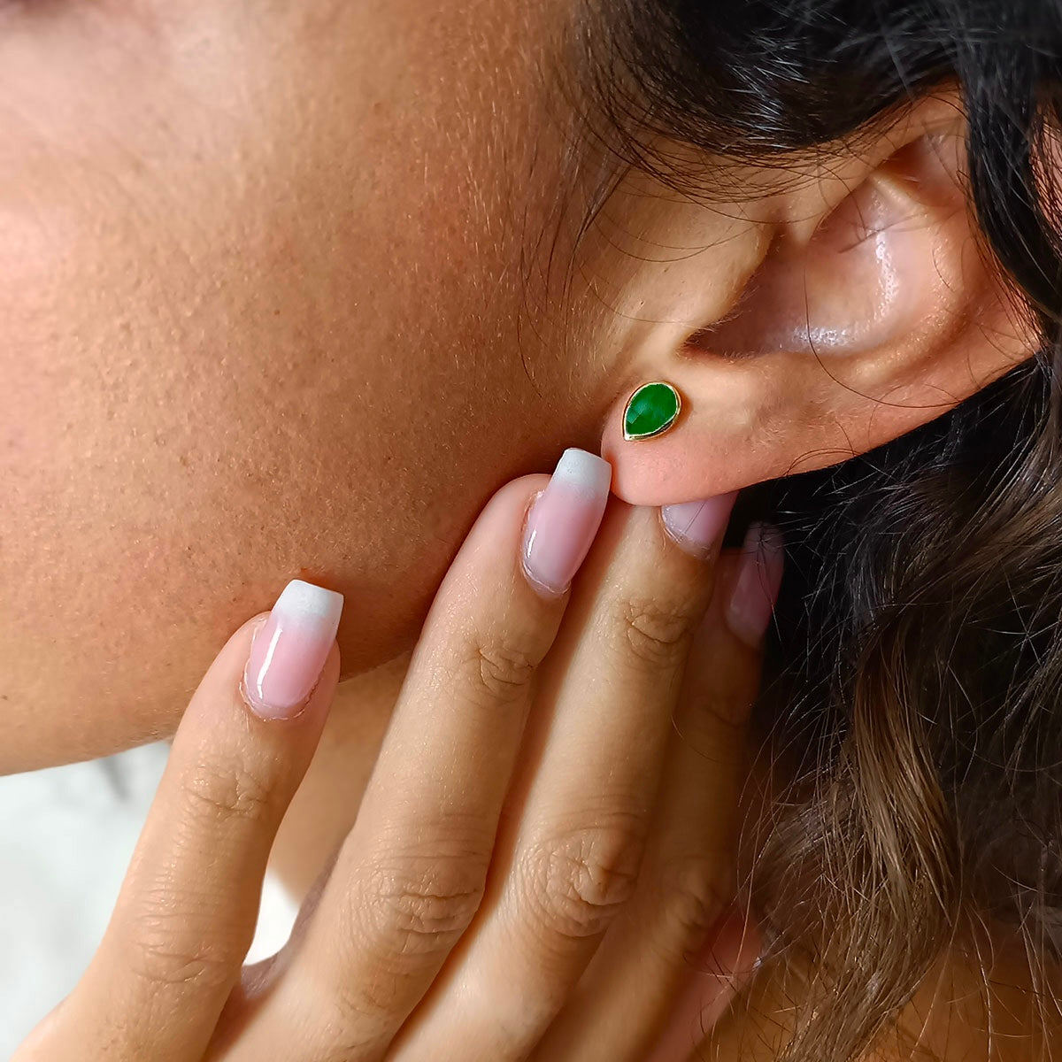 Simi Gemstone Studs with Green Onyx