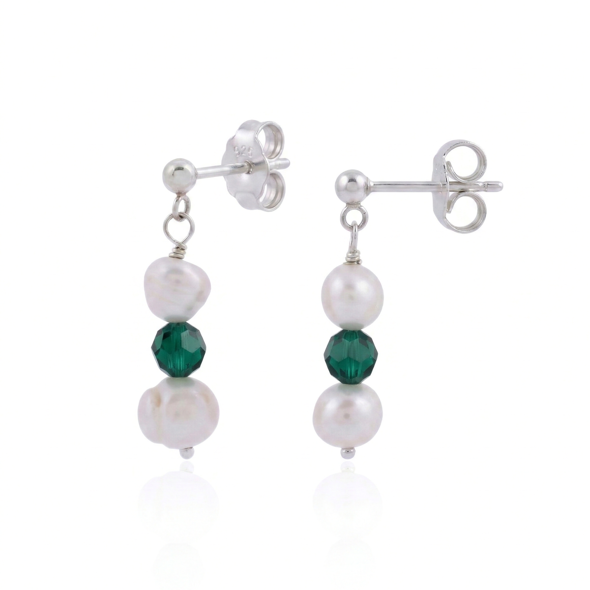 Freshwater Pearl and Emerald Earrings