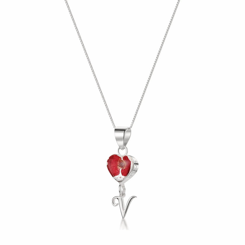 Poppy Initial Charm Heart Pendant Necklace with Heart Charm