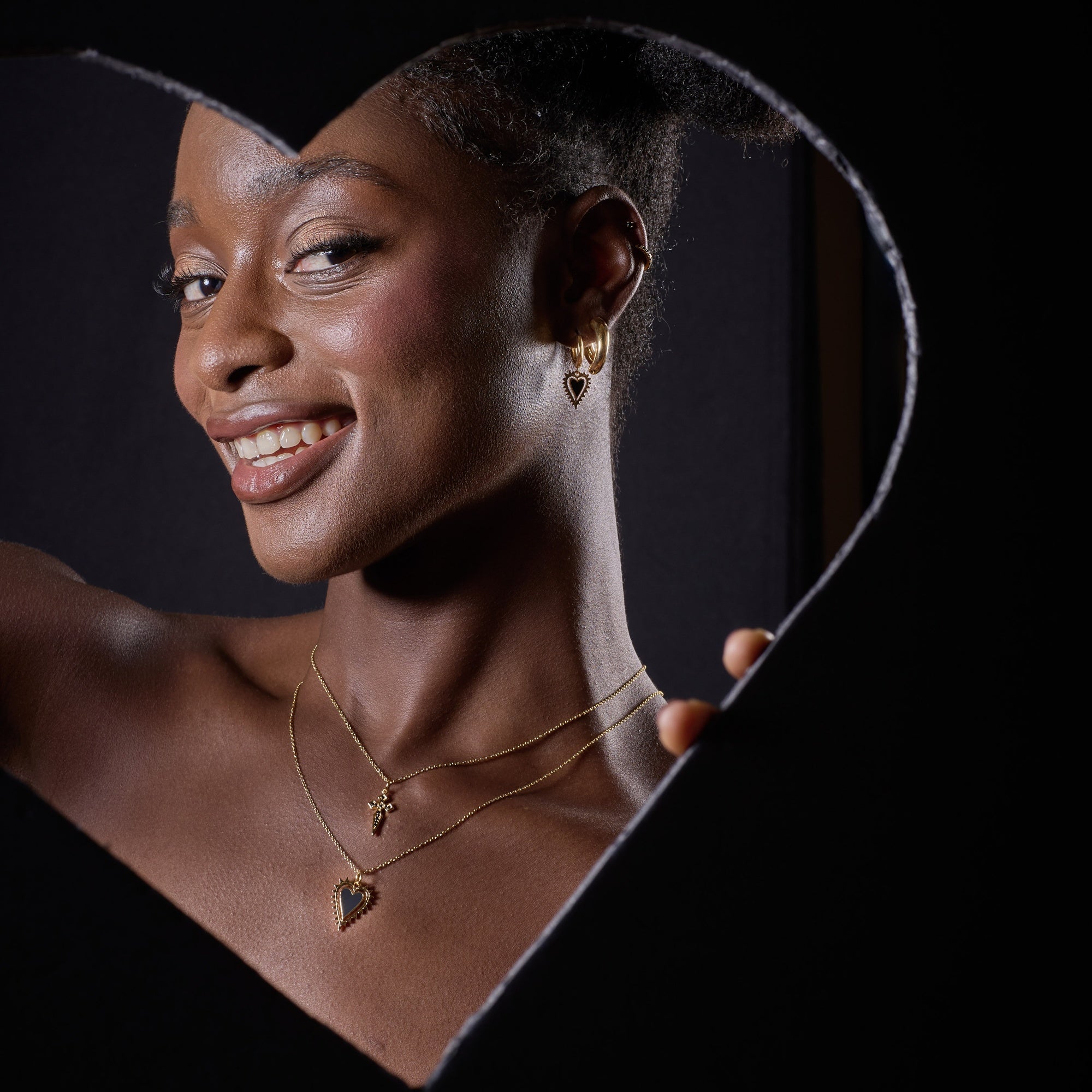 Gold Black Heart Charm Necklace