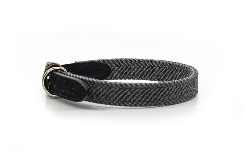 THE BALMORAL | LUXURY GREY HERRINGBONE & LEATHER DOG COLLAR