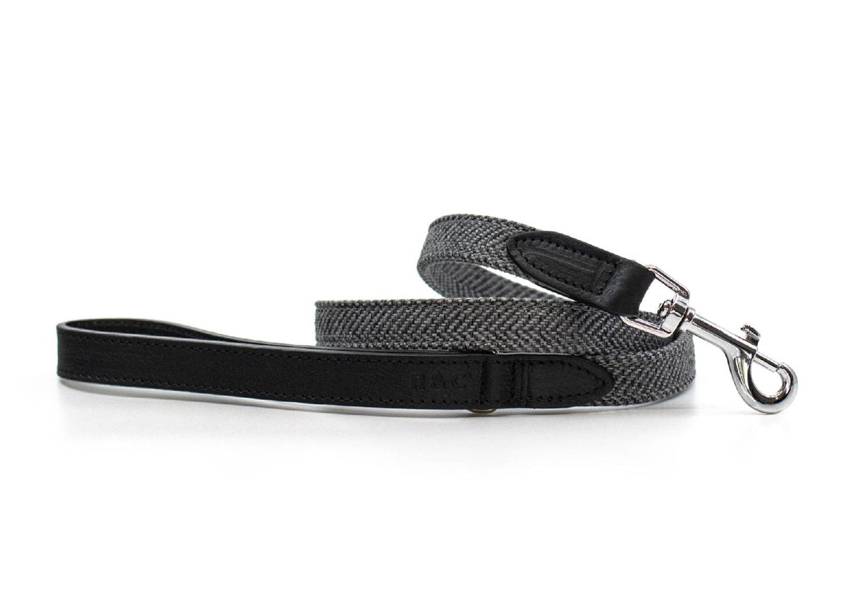THE BALMORAL | LUXURY GREY HERRINGBONE & LEATHER DOG LEAD