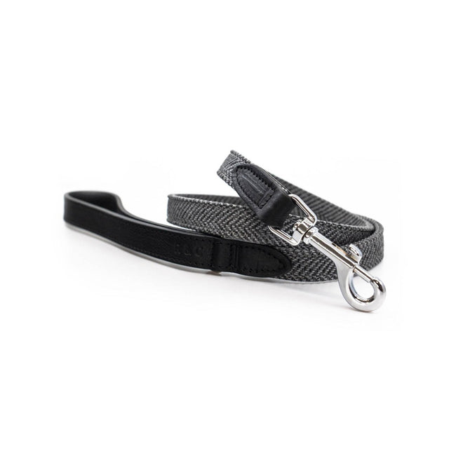 THE BALMORAL | LUXURY GREY HERRINGBONE & LEATHER DOG LEAD