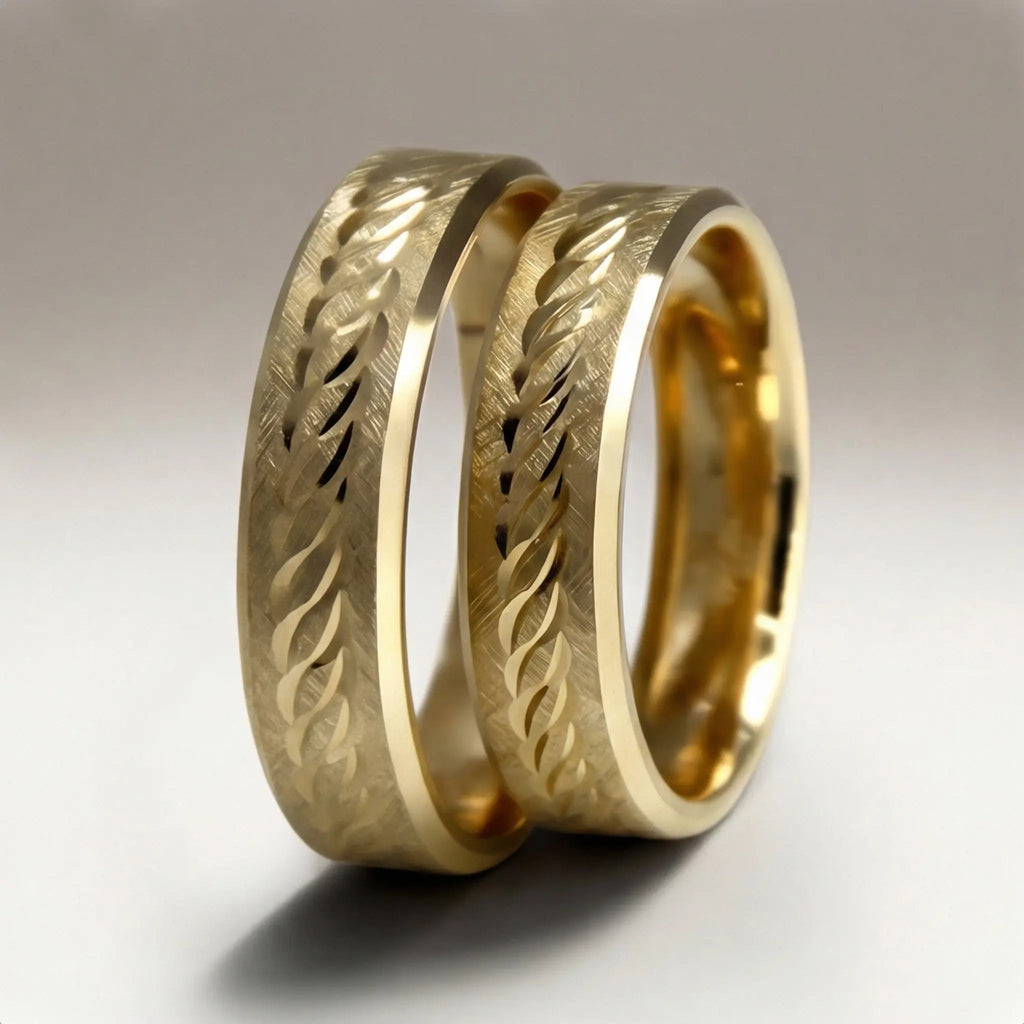 5mm Gold Wedding Band – Leaf Faceted – 9ct/14ct/18ct Gold
