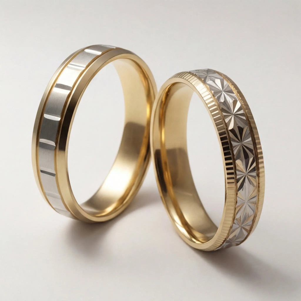 5mm Gold Wedding Band – Star Cut Two Tone – 9ct/14ct/18ct Gold