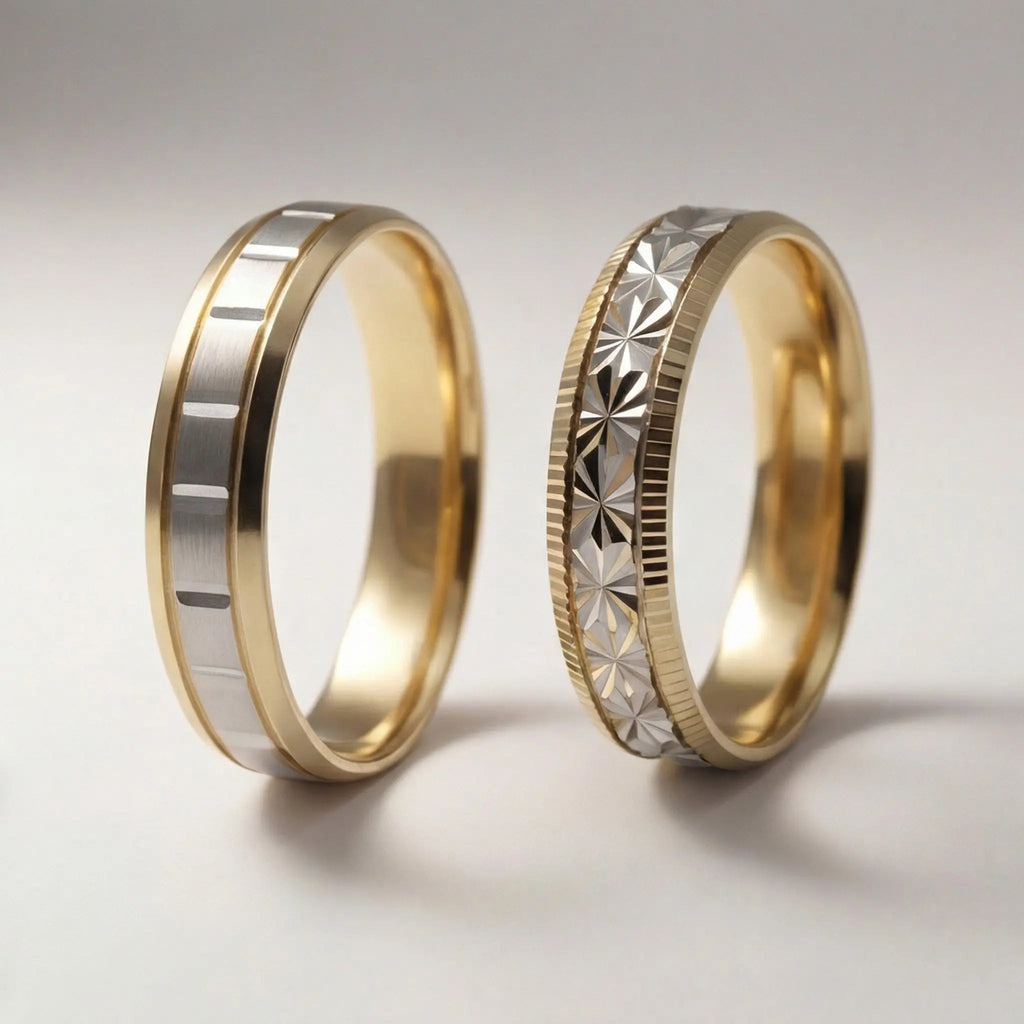 5mm Gold Wedding Band – Star Cut Two Tone – 9ct/14ct/18ct Gold