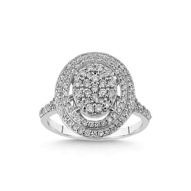 14ct/14K White Gold Natural Diamond Ring – Oval Diamond Halo