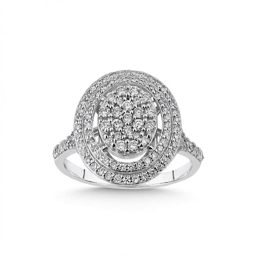 14ct/14K White Gold Natural Diamond Ring – Oval Diamond Halo