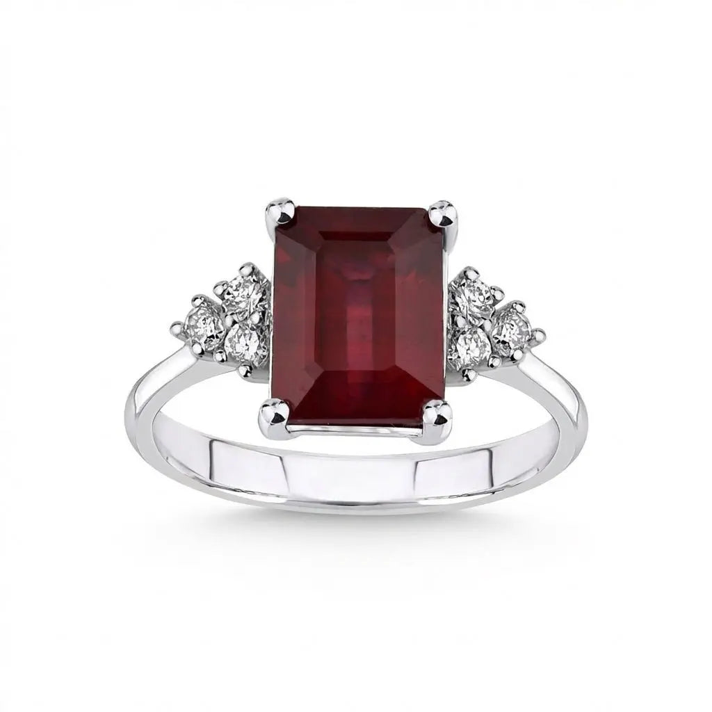 14ct/14K White Gold Natural Ruby & Diamond Ring – Emerald Cut Ruby Diamond