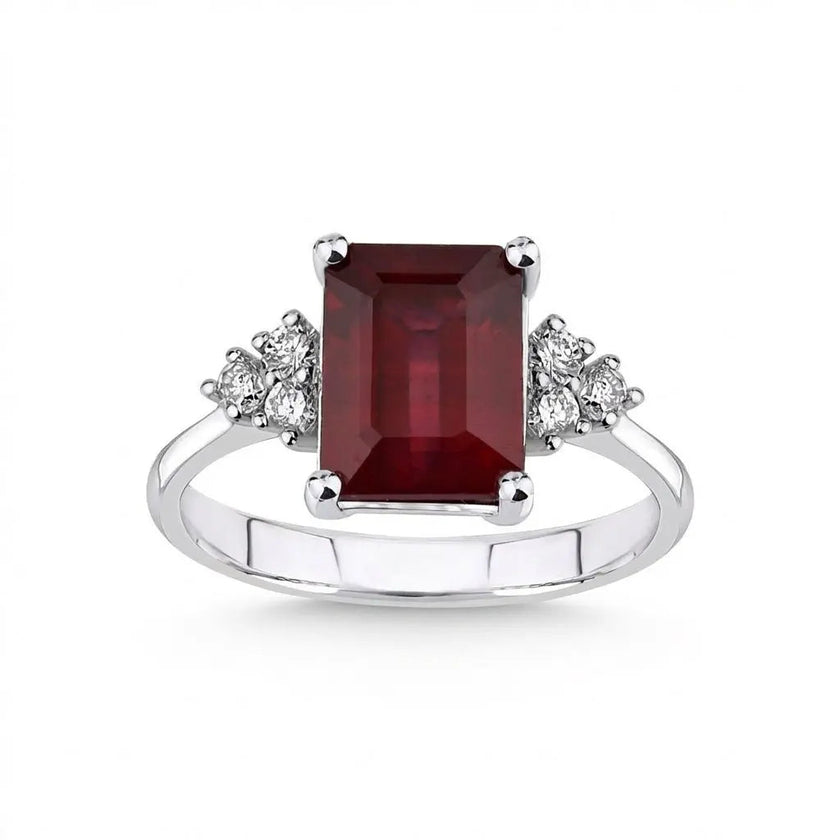 14ct/14K White Gold Natural Ruby & Diamond Ring – Emerald Cut Ruby Diamond