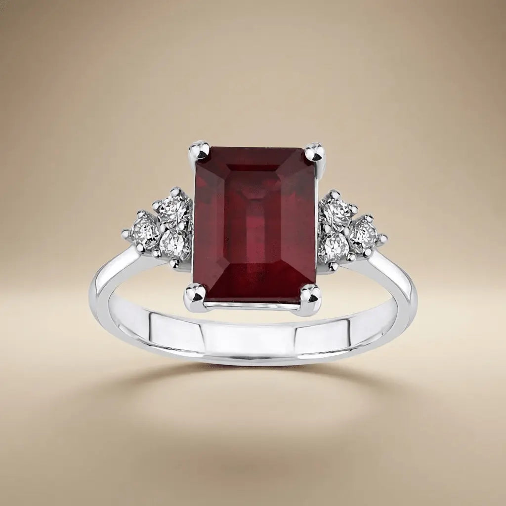 14ct/14K White Gold Natural Ruby & Diamond Ring – Emerald Cut Ruby Diamond