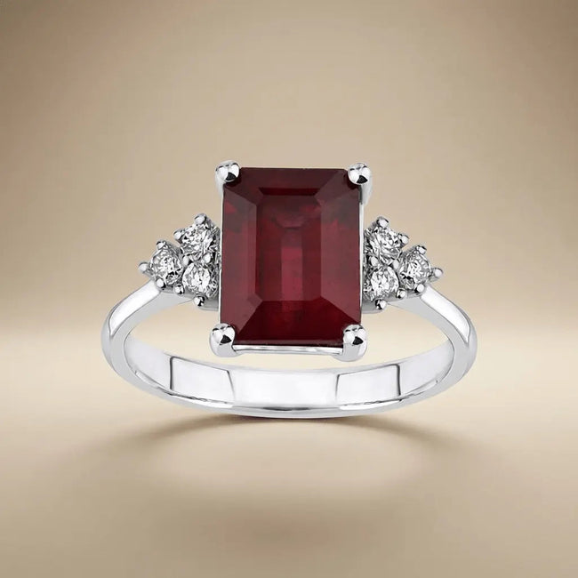 14ct/14K White Gold Natural Ruby & Diamond Ring – Emerald Cut Ruby Diamond
