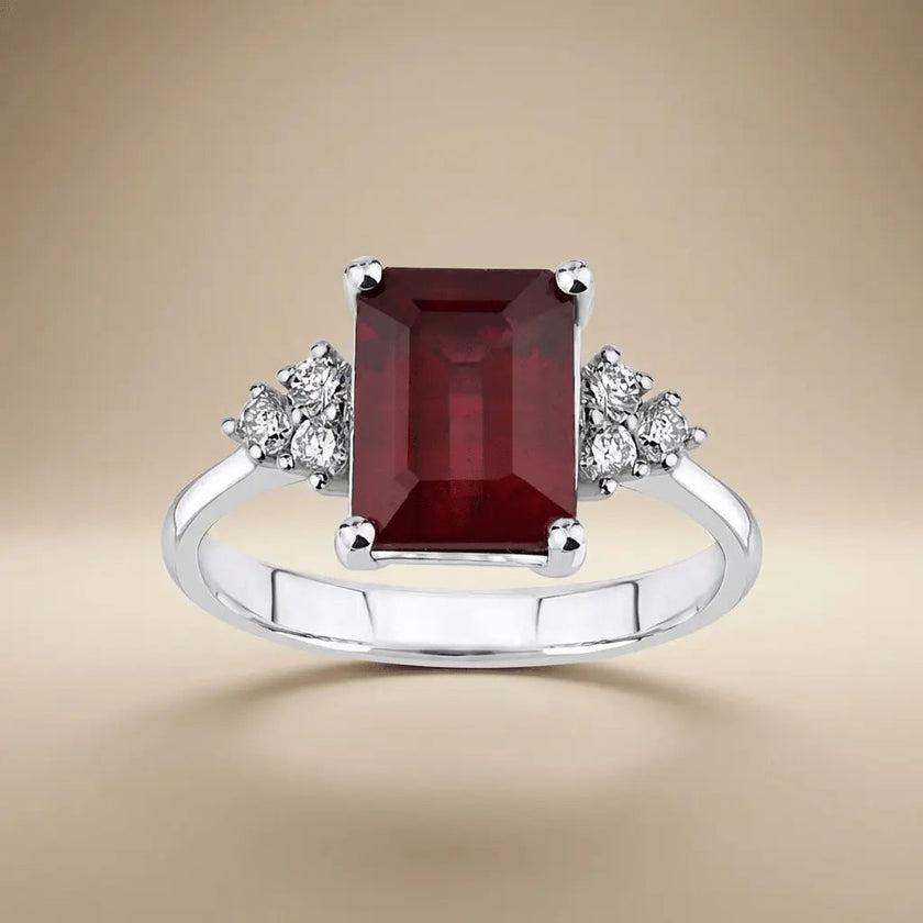 14ct/14K White Gold Natural Ruby & Diamond Ring – Emerald Cut Ruby Diamond