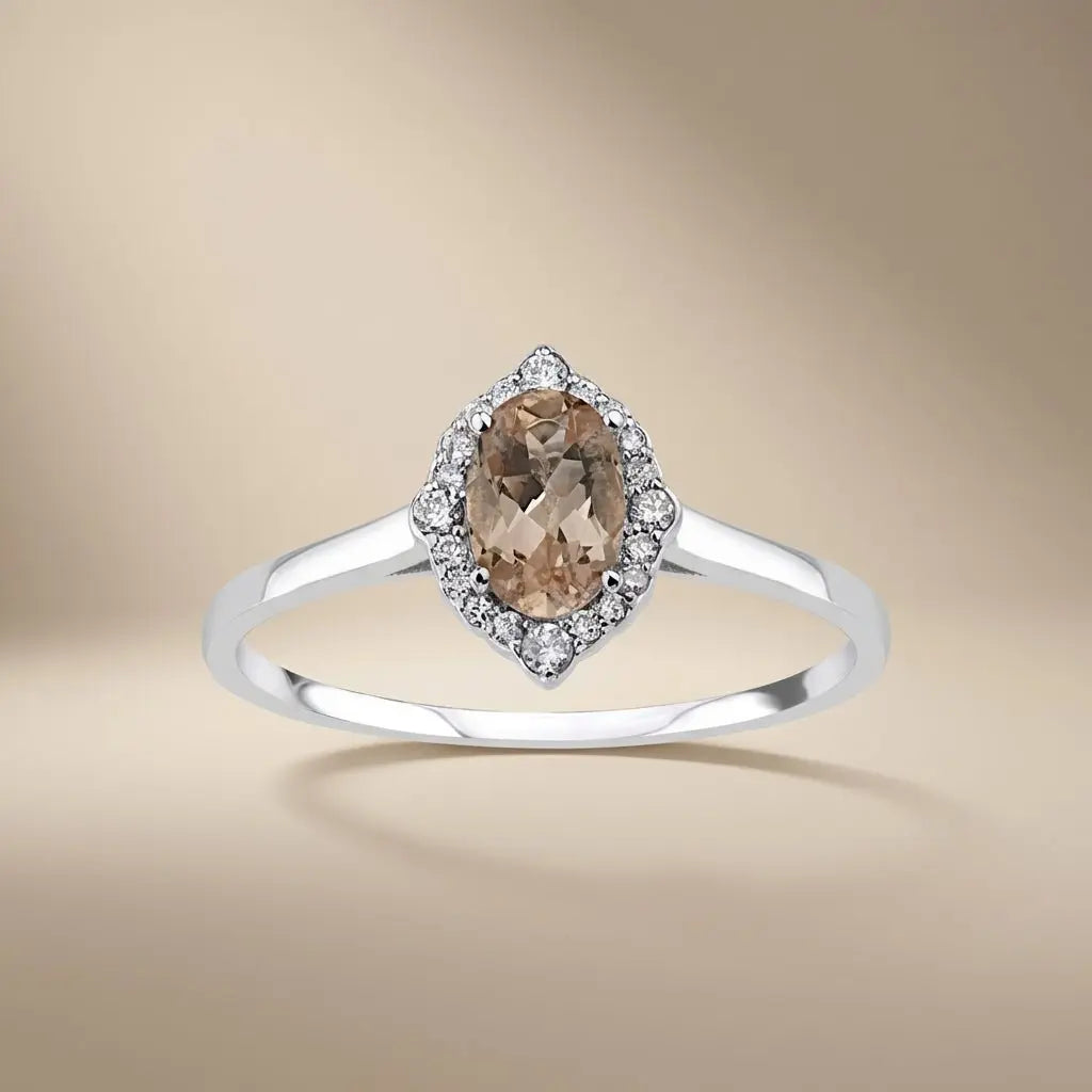 14ct/14K White Gold Natural Morganite & Diamond Ring – Morganite Diamond Halo