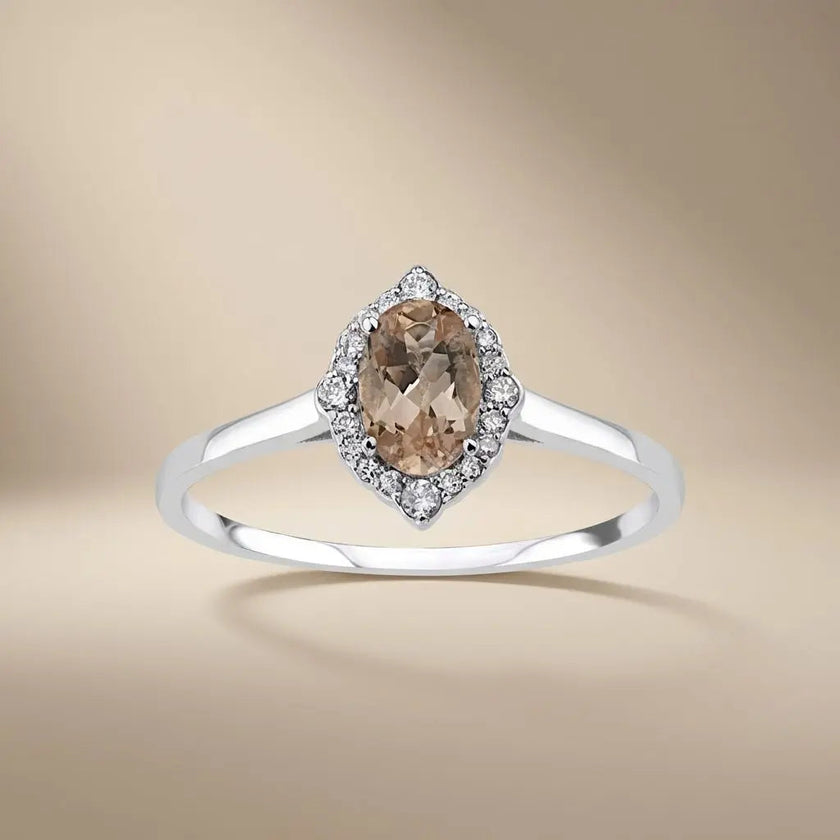 14ct/14K White Gold Natural Morganite & Diamond Ring – Morganite Diamond Halo