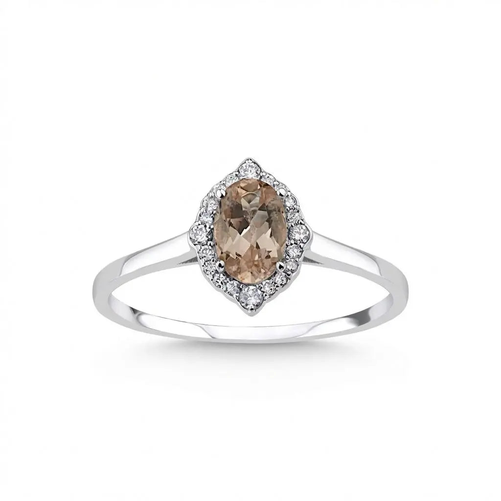 14ct/14K White Gold Natural Morganite & Diamond Ring – Morganite Diamond Halo