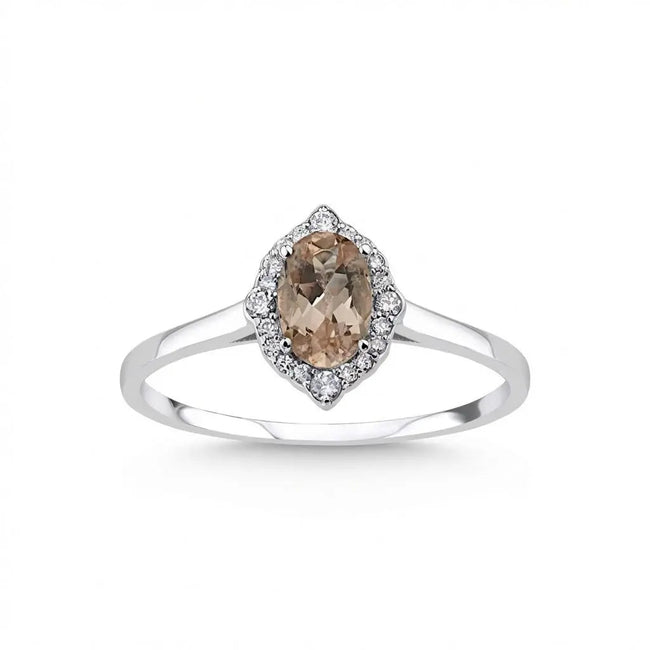14ct/14K White Gold Natural Morganite & Diamond Ring – Morganite Diamond Halo