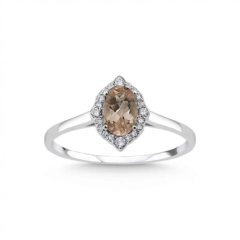 14ct/14K White Gold Natural Morganite & Diamond Ring – Morganite Diamond Halo