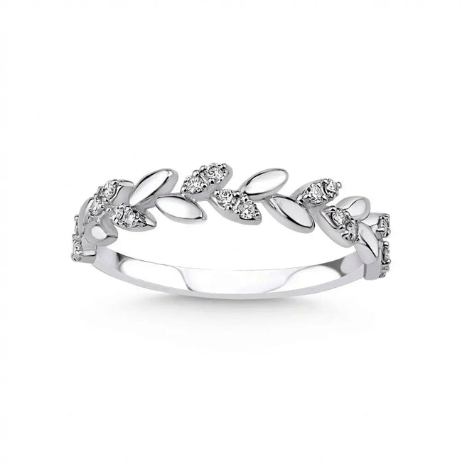 14ct/14K White Gold Natural Diamond Ring – Diamond Leaf 0.16ct