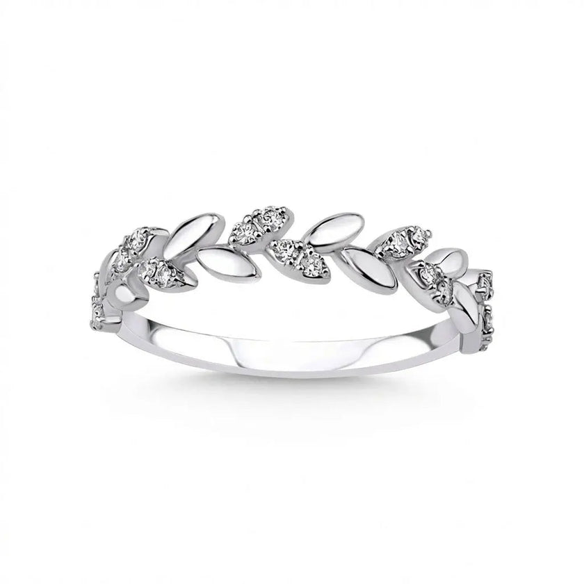 14ct/14K White Gold Natural Diamond Ring – Diamond Leaf 0.16ct