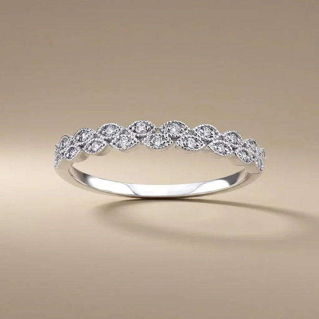 14ct/14K White Gold Natural Diamond Ring – Diamond Eternity Wave 0.15ct