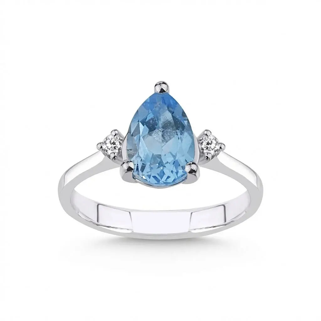 14ct/14K White Gold Natural Topaz & Diamond Ring – Pear Cut Topaz Diamond 1.95ct