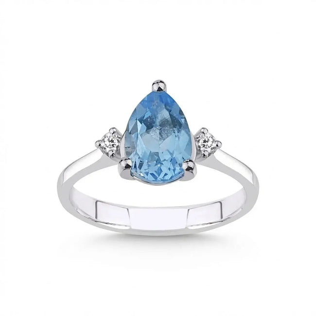 14ct/14K White Gold Natural Topaz & Diamond Ring – Pear Cut Topaz Diamond 1.95ct
