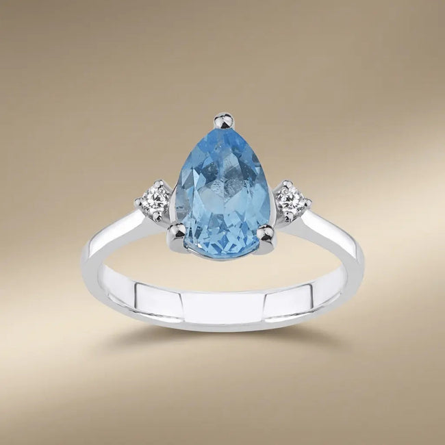 14ct/14K White Gold Natural Topaz & Diamond Ring – Pear Cut Topaz Diamond 1.95ct