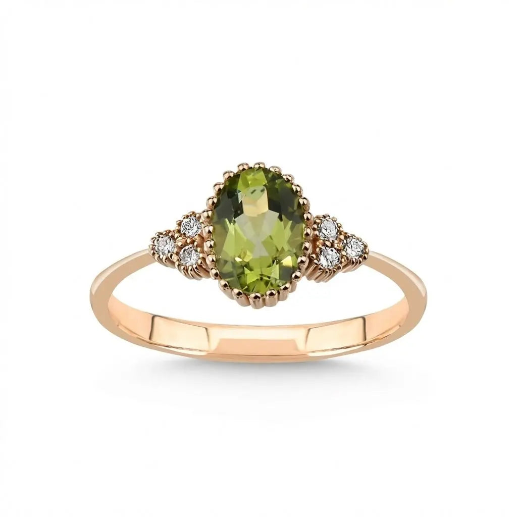 14ct/14K Rose Gold Natural Peridot & Diamond Ring – Peridot Diamond 0.83ct