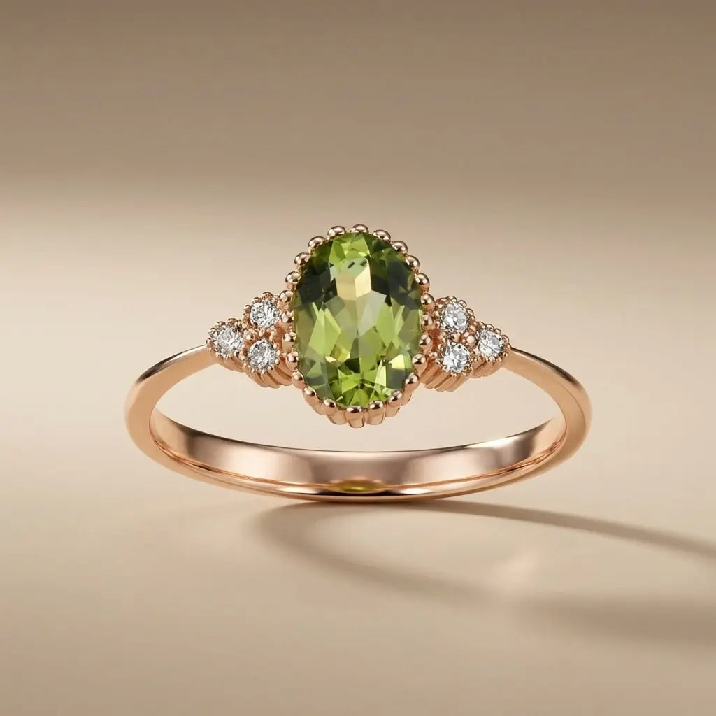 14ct/14K Rose Gold Natural Peridot & Diamond Ring – Peridot Diamond 0.83ct