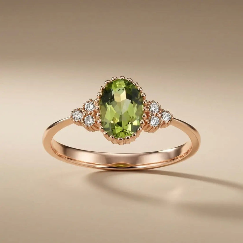 14ct/14K Rose Gold Natural Peridot & Diamond Ring – Peridot Diamond 0.83ct