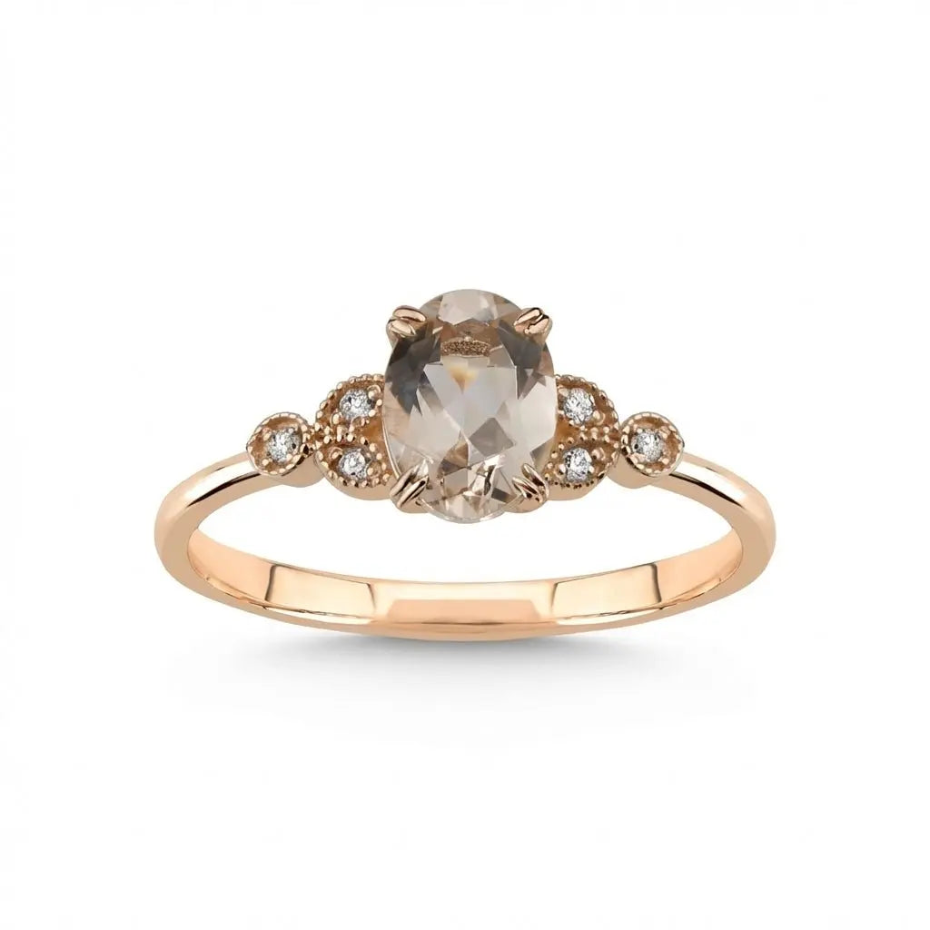 14ct/14K Rose Gold Natural Morganite & Diamond Engagement Ring – Morganite Diamond 0.6ct