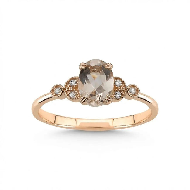 14ct/14K Rose Gold Natural Morganite & Diamond Engagement Ring – Morganite Diamond 0.6ct
