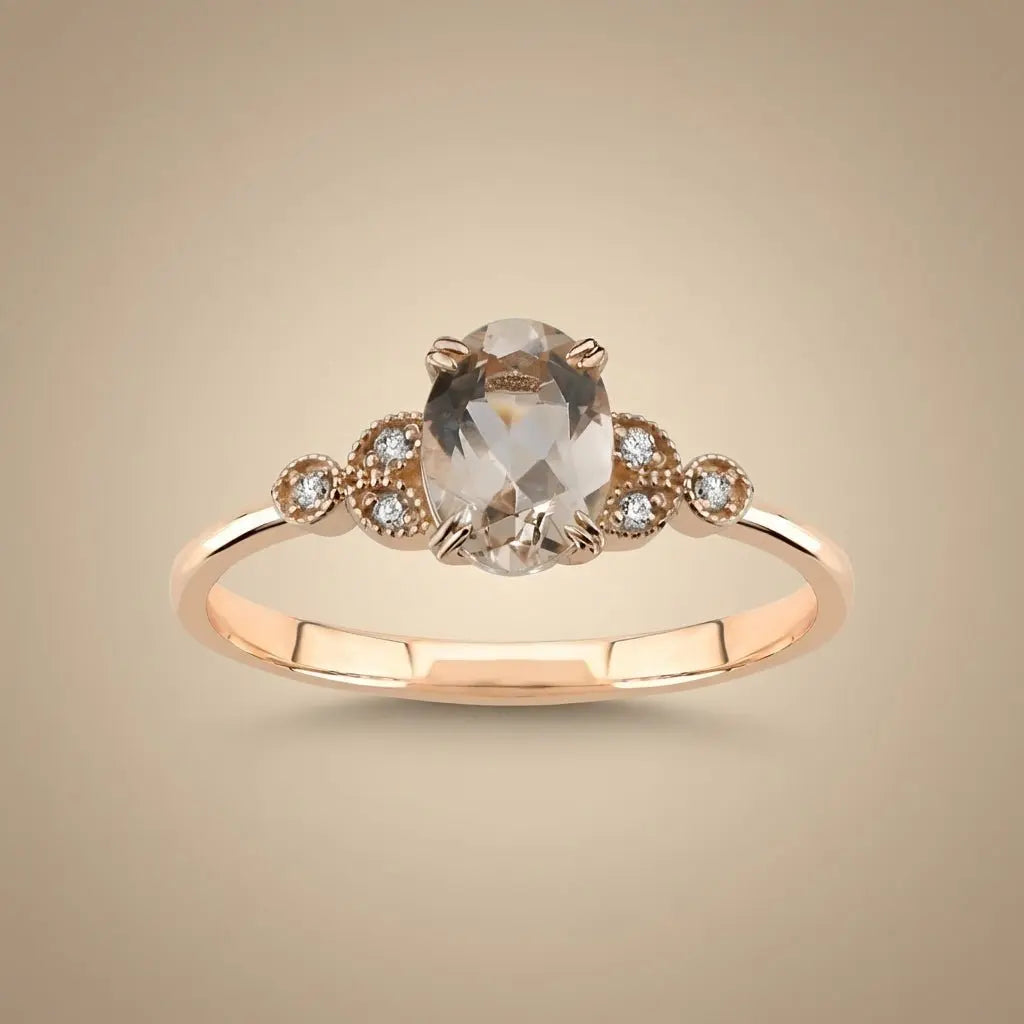 14ct/14K Rose Gold Natural Morganite & Diamond Engagement Ring – Morganite Diamond 0.6ct
