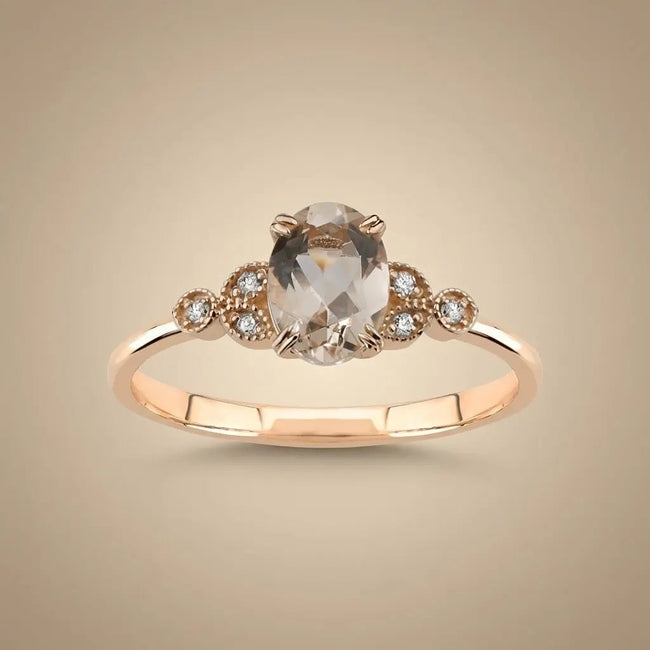 14ct/14K Rose Gold Natural Morganite & Diamond Engagement Ring – Morganite Diamond 0.6ct