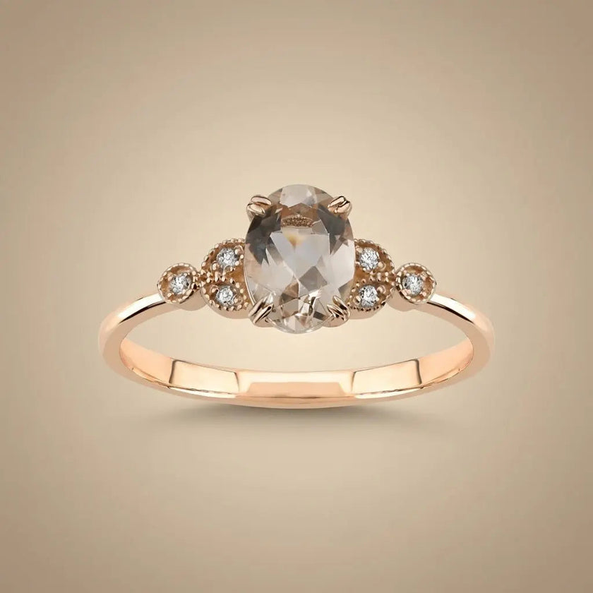 14ct/14K Rose Gold Natural Morganite & Diamond Engagement Ring – Morganite Diamond 0.6ct