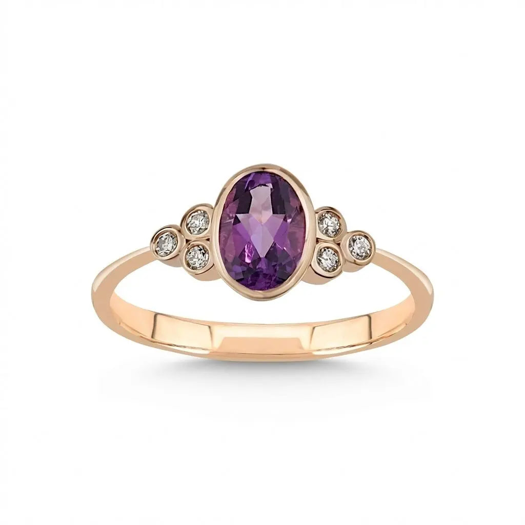 14ct/14K Rose Gold Natural Amethyst & Diamond Ring – Amethyst Diamond 0.54ct