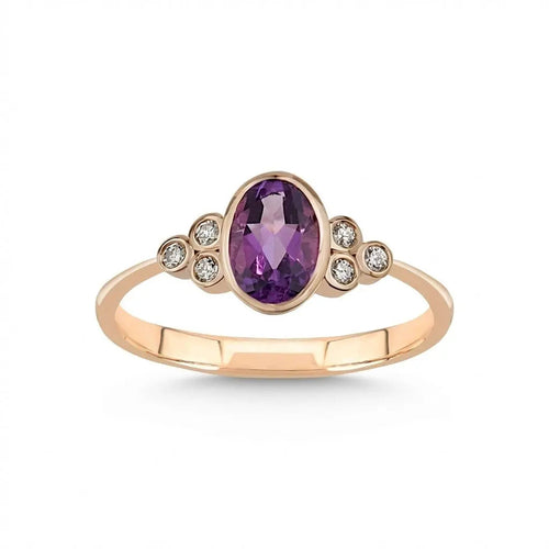 14ct/14K Rose Gold Natural Amethyst & Diamond Ring – Amethyst Diamond 0.54ct