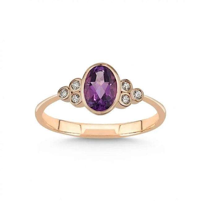 14ct/14K Rose Gold Natural Amethyst & Diamond Ring – Amethyst Diamond 0.54ct