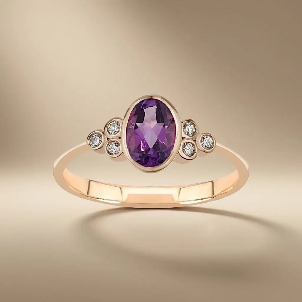 14ct/14K Rose Gold Natural Amethyst & Diamond Ring – Amethyst Diamond 0.54ct