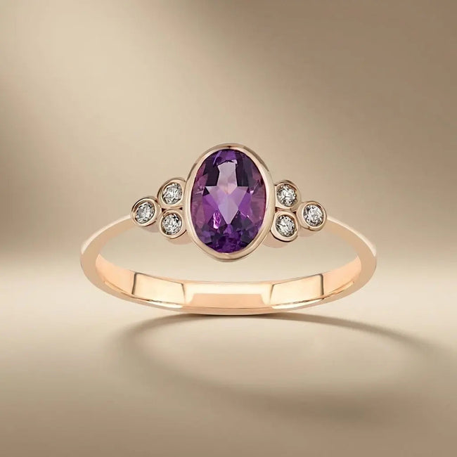 14ct/14K Rose Gold Natural Amethyst & Diamond Ring – Amethyst Diamond 0.54ct