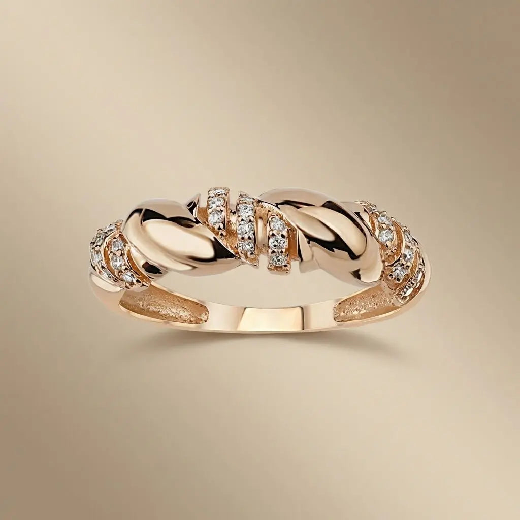 14ct/14K Rose Gold Natural Diamond Ring – Twisted Diamond