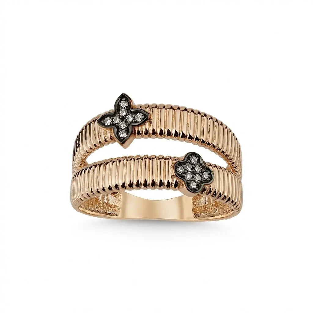 14ct/14K Rose Gold Natural Diamond Ring – Double Clover Diamond