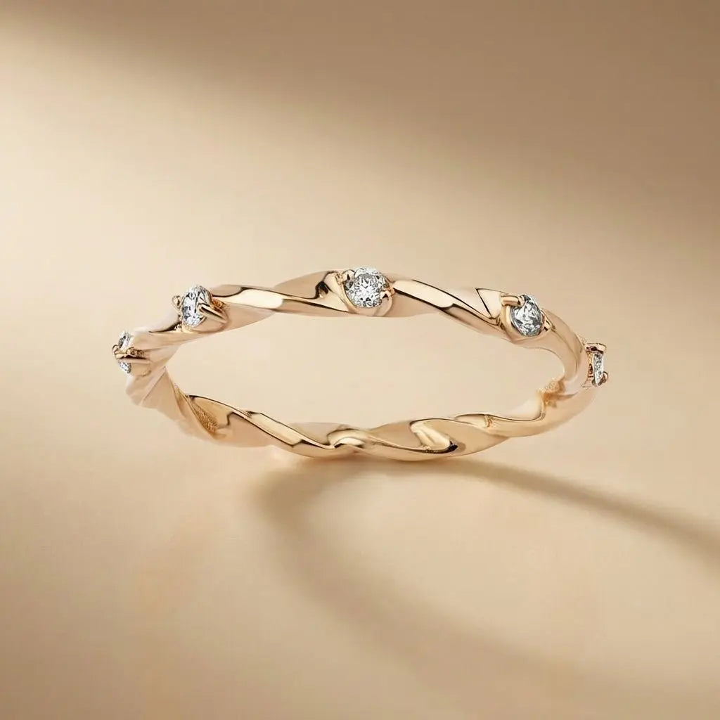 14ct/14K Rose Gold Natural Diamond Ring – Organic Twist Diamond