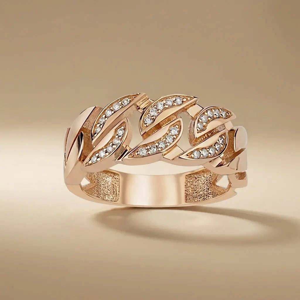 14ct/14K Rose Gold Natural Diamond Ring – Diamond Leaf Link
